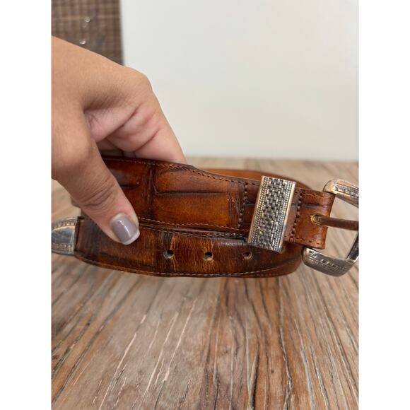 VTG Brighton Onyx 1998 Brown Alpine Croco Alligator Leather Belt Size 43 - Picture 2 of 7